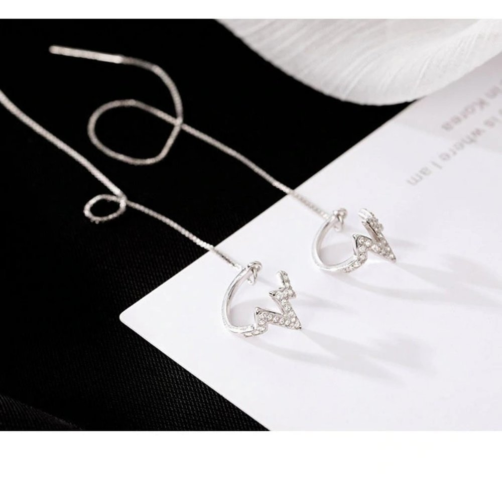*925 Sterling Silver Diamond Heartbeat Earrings - Picture 7 of 13